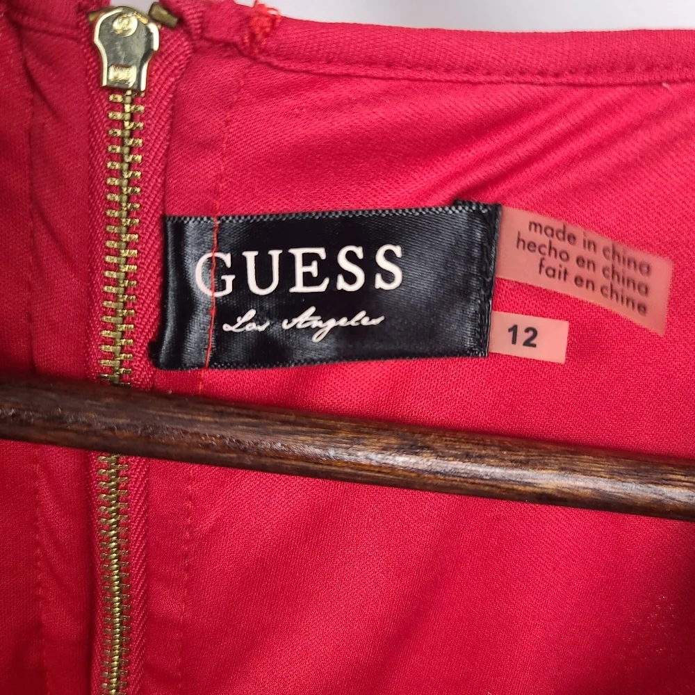 GUESS Red Scalloped Crochet Lace Fringe Cocktail Dress – Size 12 - Picture 6 of 13